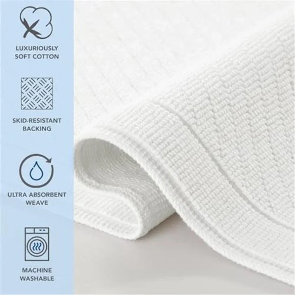 White Cotton Bath Rug 20x32 Absorbent Woven Bathroom Mat